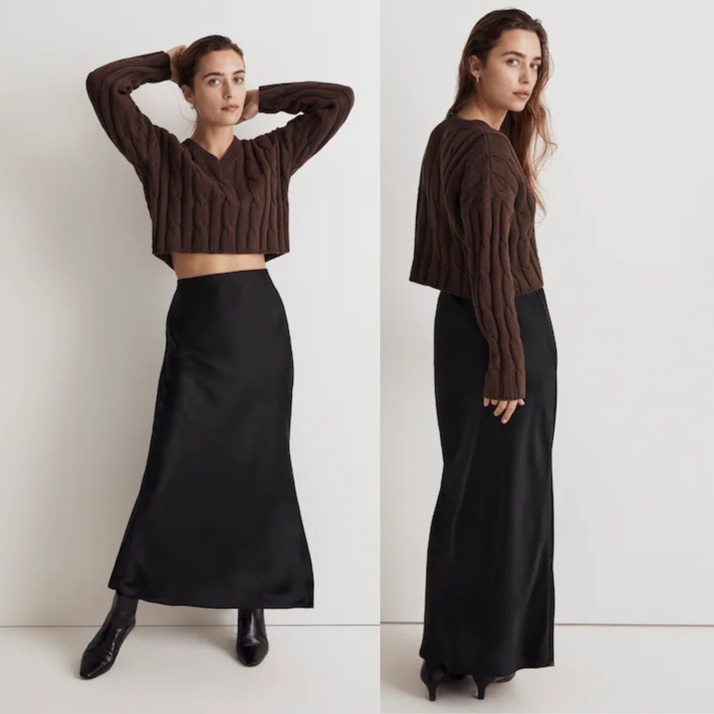 Madewell Cozy Cable Knit Cropped Sweater Brown Size M Chic Minimalist Essentia